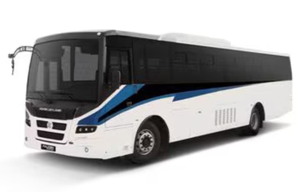 A large staff bus used to move whole shifts to and from work sites in the UAE