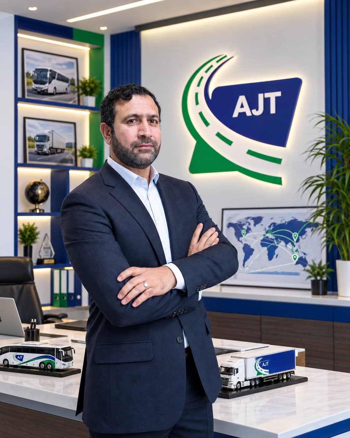 Najeeb Hussain, Chief Executive Officer of Al Asr Al Jadeed Transport, at the company office